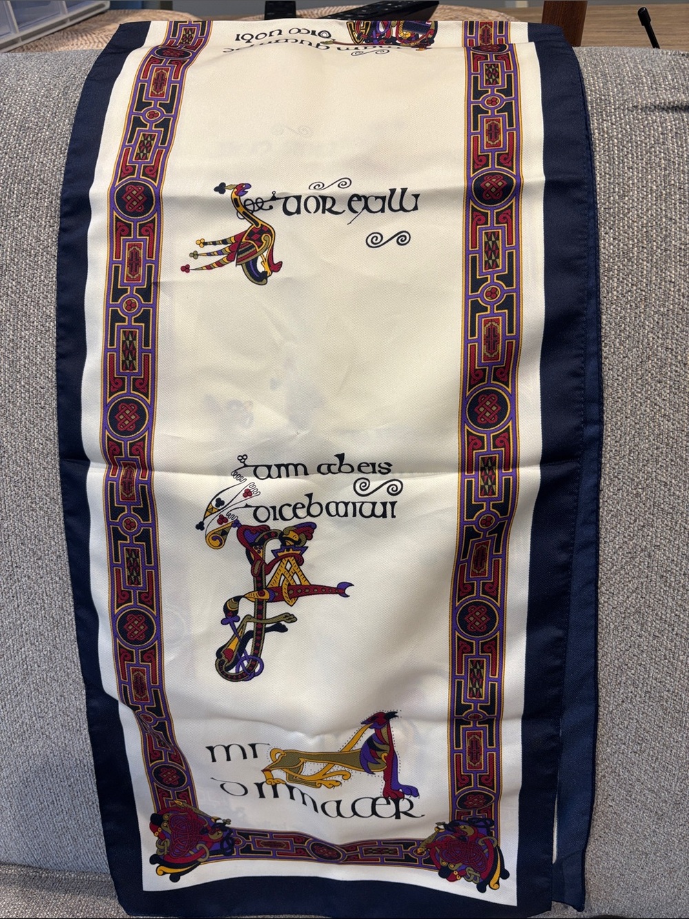 Book of Kells scarf collec Silk in Navy and Cream